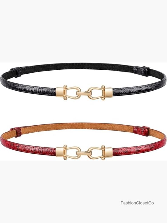 Faux Leather Skinny Adjustable Belt with Gold Buckle for Women main image 7